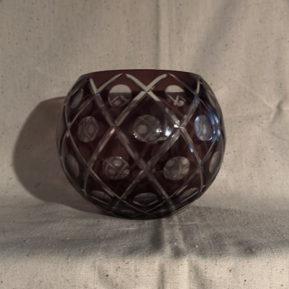 Vintage Czech Bohemian Crystal Red Rose Bowl Cut to Clear - Picture 1 of 3